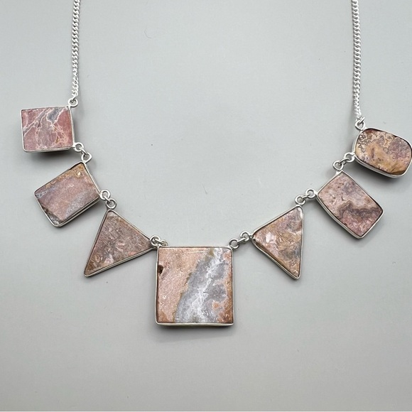 New Agate Multi Stone Cluster Silver Overlay Necklace 19.5” - Picture 14 of 14